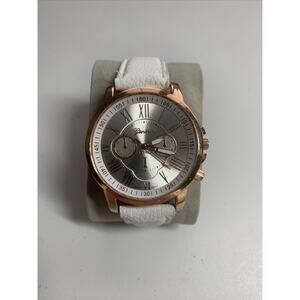 Geneva Dual Gold Silver Tone Crystal Bezel White Leather Band